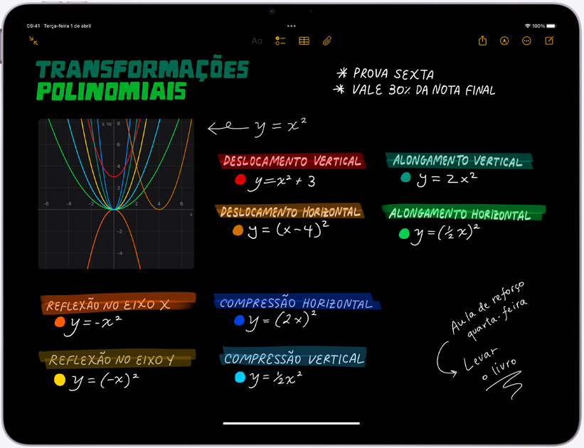 Tela de um iPad Air na horizontal mostrando as Notas de Cálculo.