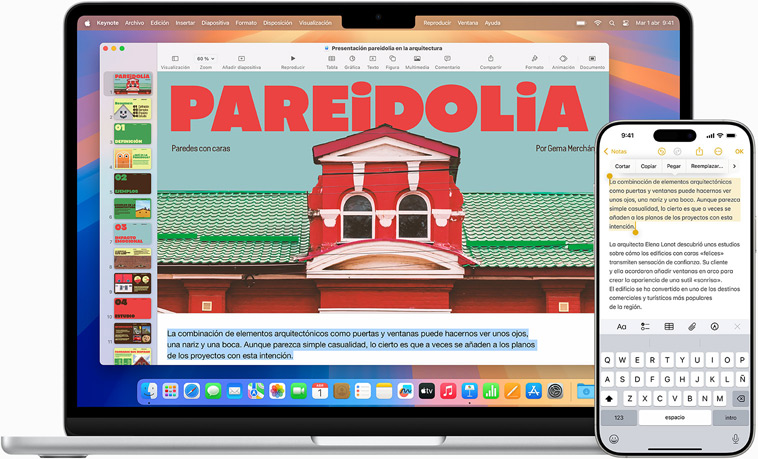La pantalla del iPhone se muestra en un MacBook Air mediante la prestación Duplicación del iPhone.