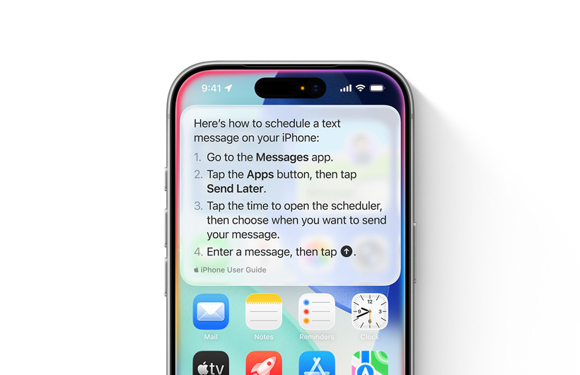 Un iPhone affiche les instructions étape par étape pour programmer l’envoi d’un SMS.