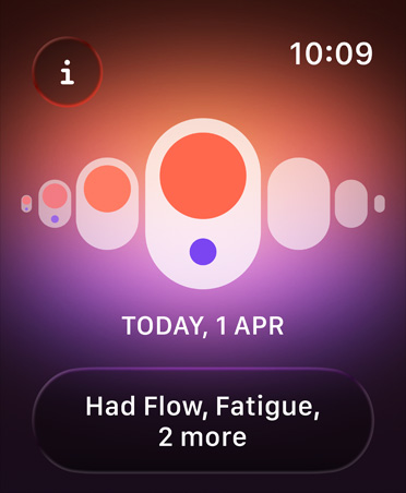 Cycle Tracking page in Health App, calendar indicates menstruation stage, light flow