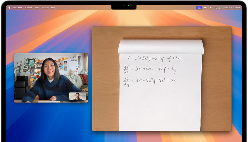 Rozmowa wideo prowadzona przy użyciu funkcji Widok blatu, która dodaje widok miejsca pracy osoby do rozmowy wideo