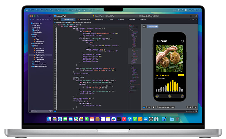 Mac ที่มีแอป Xcode แสดงบนหน้าจอ