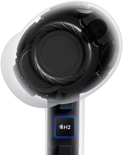 AirPods Pro 3، لون شفاف، البينة الداخلية