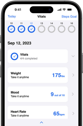 iPhone displaying the Corrie Health app.